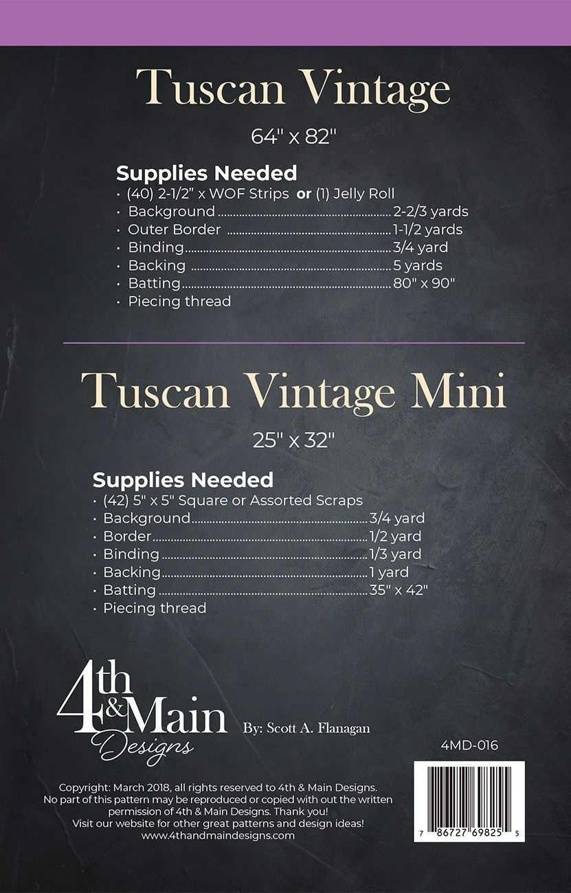 Tuscan Vintage # 4MD-016 From 4th & Main By Flanagan, Scott A In Quilts