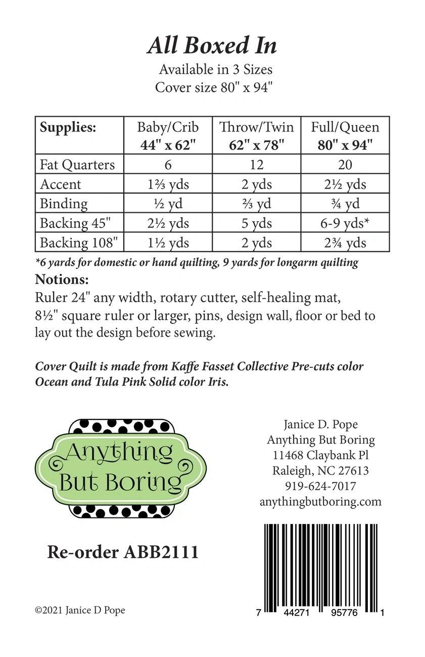 All Boxed In # ABB2111 From Anything But Boring By Pope, Janice In Quilts