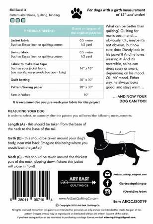 Dandy Doo Jacket Pattern for Small Dogs # AEQCJS0219