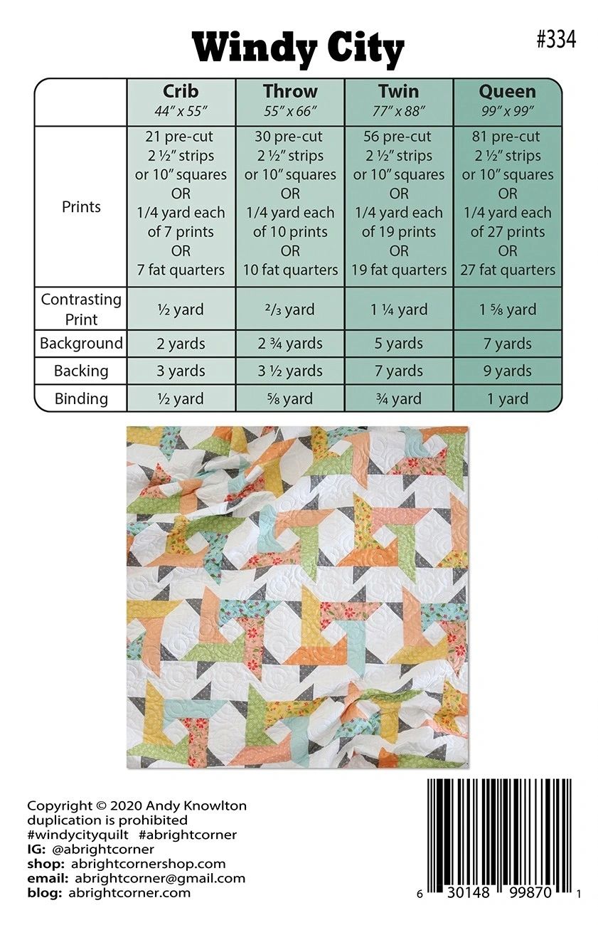 Windy City # AKBC334 From A Bright Corner In Quilts