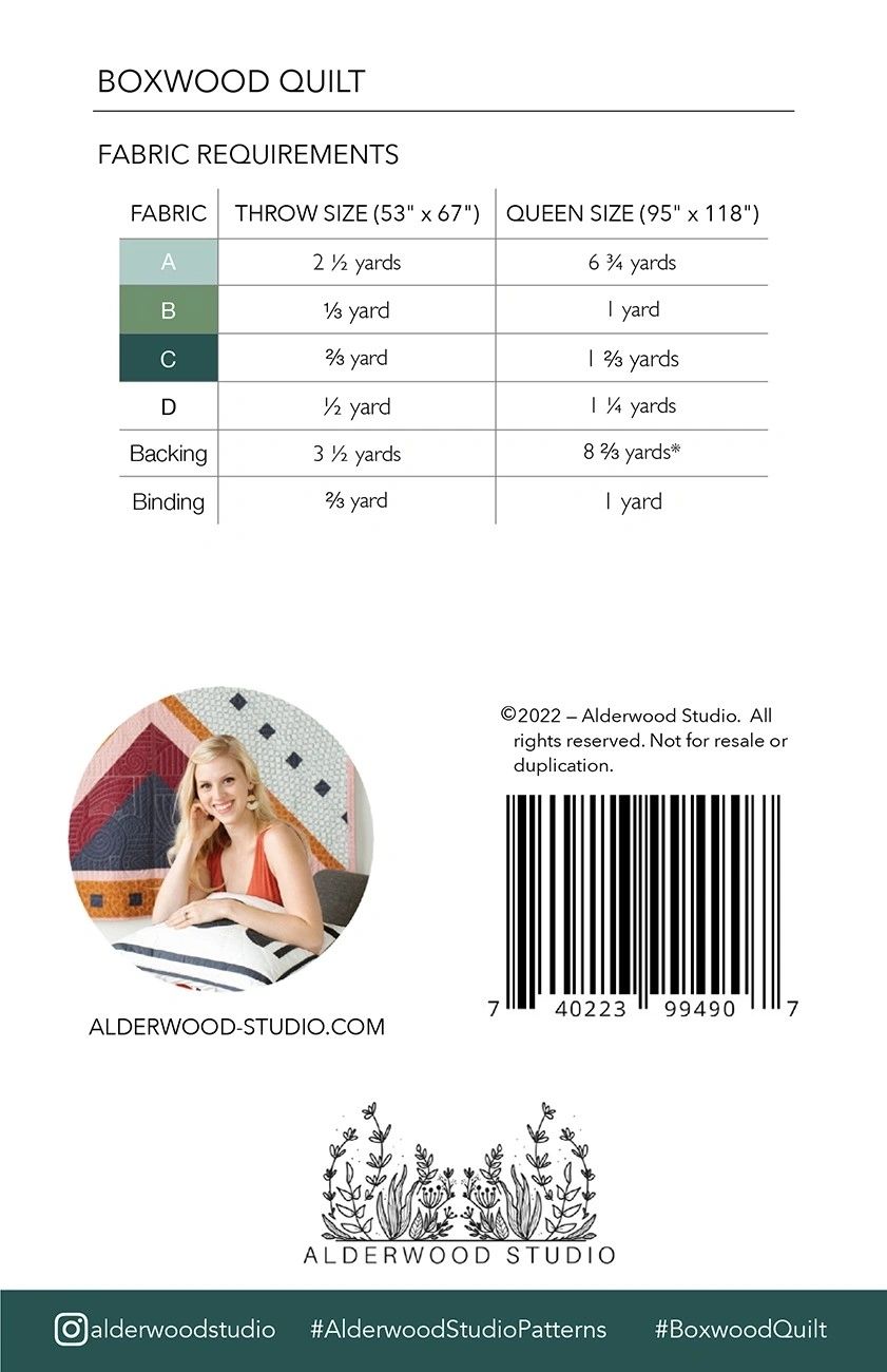 Boxwood Quilt Pattern # ALD-BOXWOOD From Alderwood Studio Patterns By Elliot, Amber In Quilts