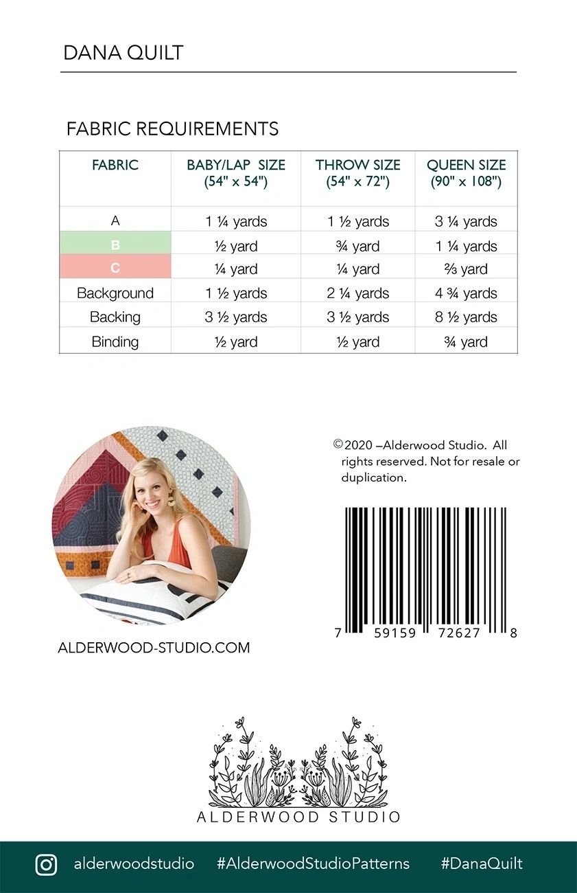 Dana Quilt Pattern # ALD-DANA From Alderwood Studio Patterns By Elliot, Amber In Quilts