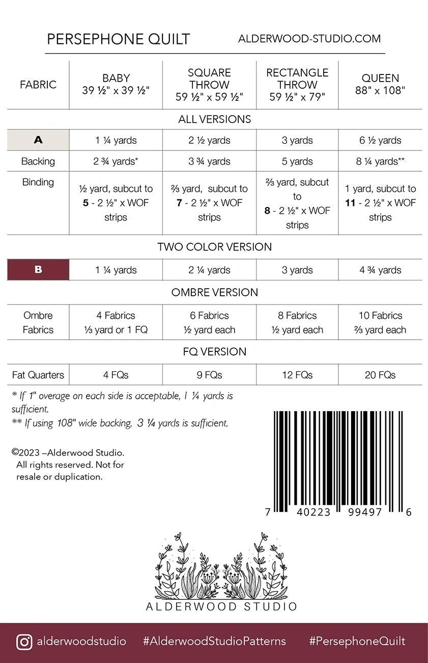 Persephone Quilt Pattern # ALD-PERSEPHONE From Alderwood Studio Patterns By Elliot, Amber In Quilts