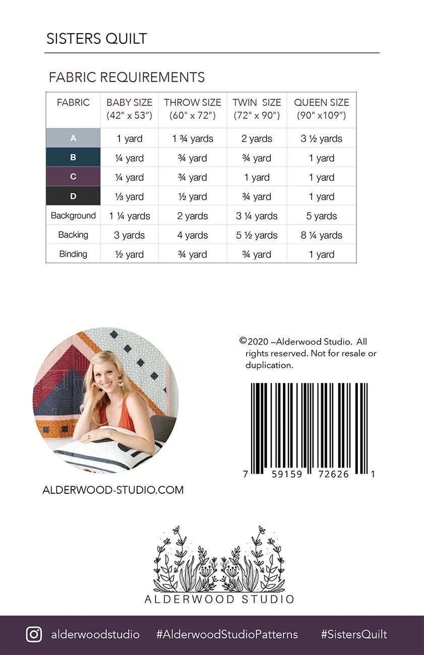 Sisters Quilt Pattern # ALD-SISTERS From Alderwood Studio Patterns By Elliot, Amber In Quilts