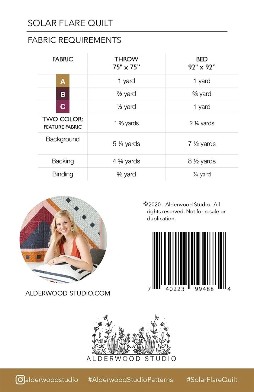 Solar Flare Quilt Pattern # ALD-SOLAR From Alderwood Studio Patterns By Elliot, Amber In Quilts