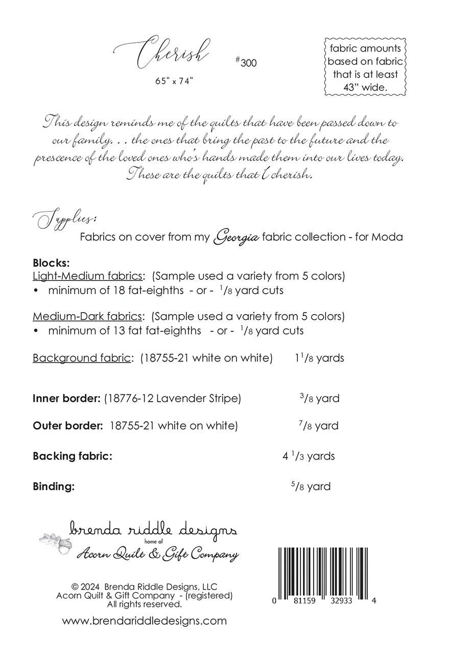 Cherish # AQG300 From Acorn Quilt & Gift Company In Quilts