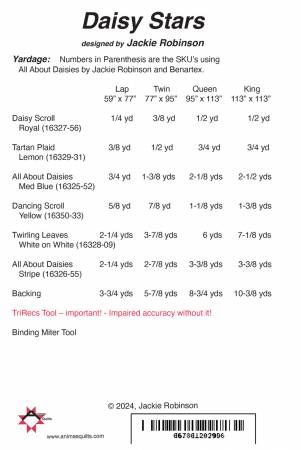 Daisy Stars # AQP-299, From Animas Quilts Publishing By Robinson, Jackie In Quilts