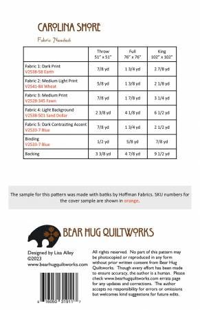 Carolina Shores # BHQ-262, From Bear Hug Quiltworks By Alley, Lisa In Quilts