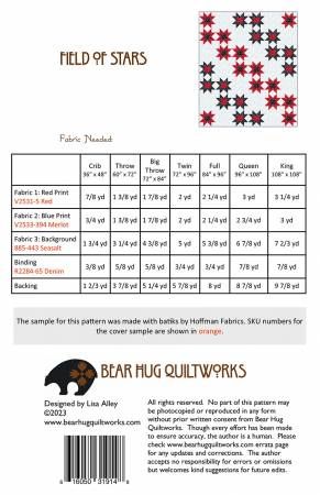 Field of Stars # BHQ-266, From Bear Hug Quiltworks By Alley, Lisa In Quilts