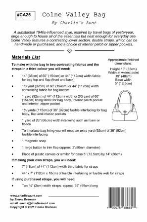 Colne Valley Bag Pattern # CA25