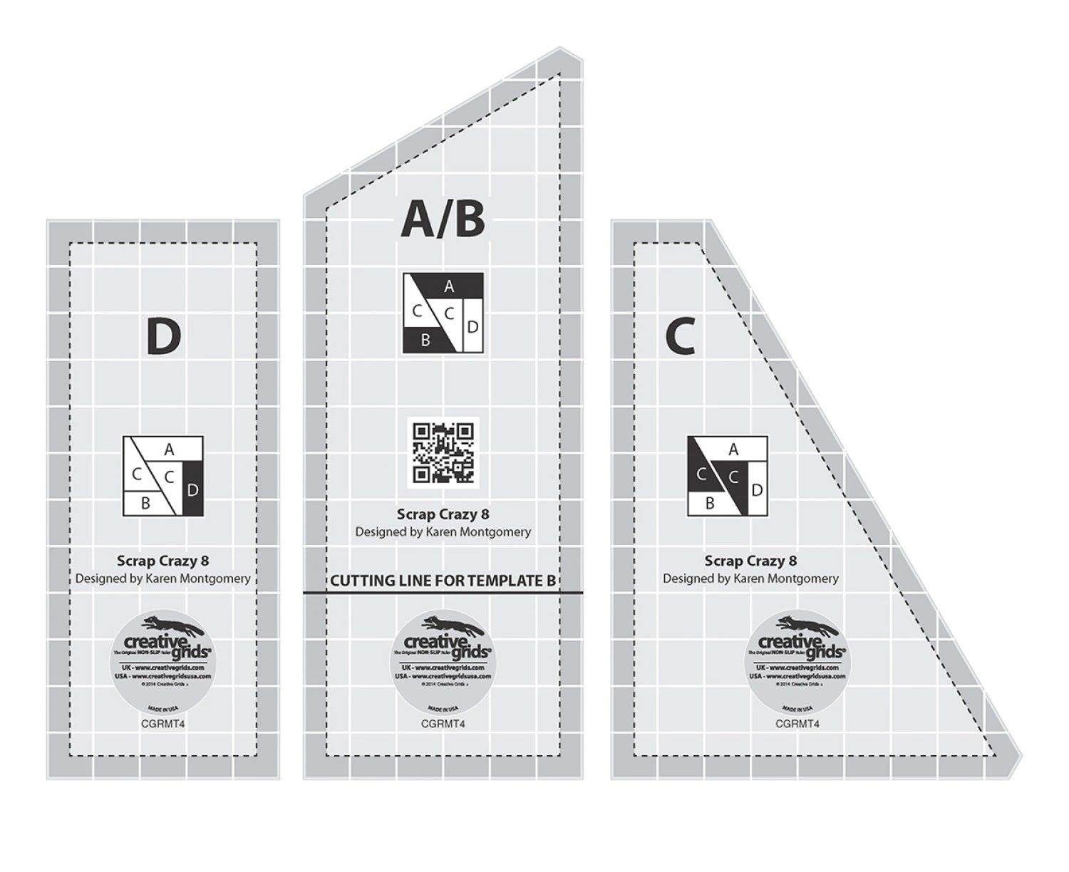 Creative Grids Scrap Crazy Templates Quilt Ruler # CGRMT4