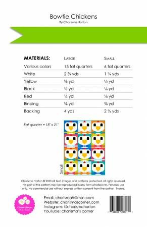 Bowtie Chickens # CH-456, From Charisma Horton By Horton, Charisma In Quilts