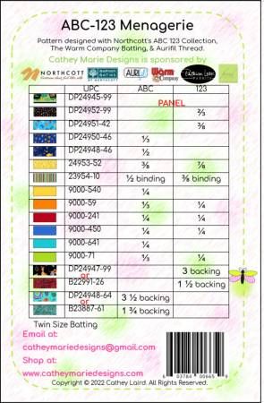 ABC-123 Menagerie # CMD165P, From Cathey Marie Designs In Quilts