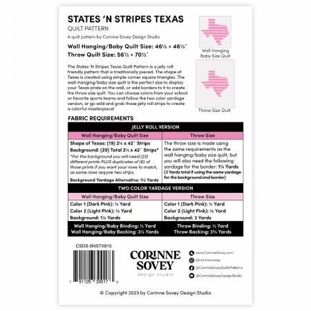 States 'N Stripes Texas Quilt Pattern # CSDS-SNSTX815