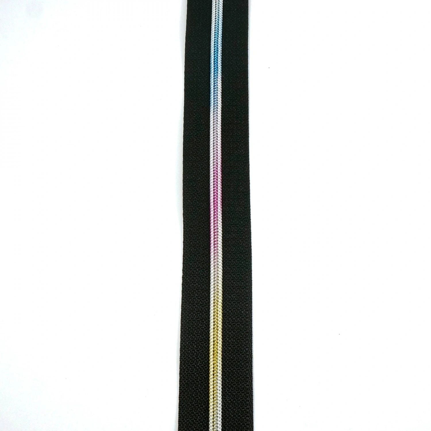 #3 Emmaline Zippers-by-the-Yard 10yds Black Rainbow Teeth # EBZP3BLK10RN