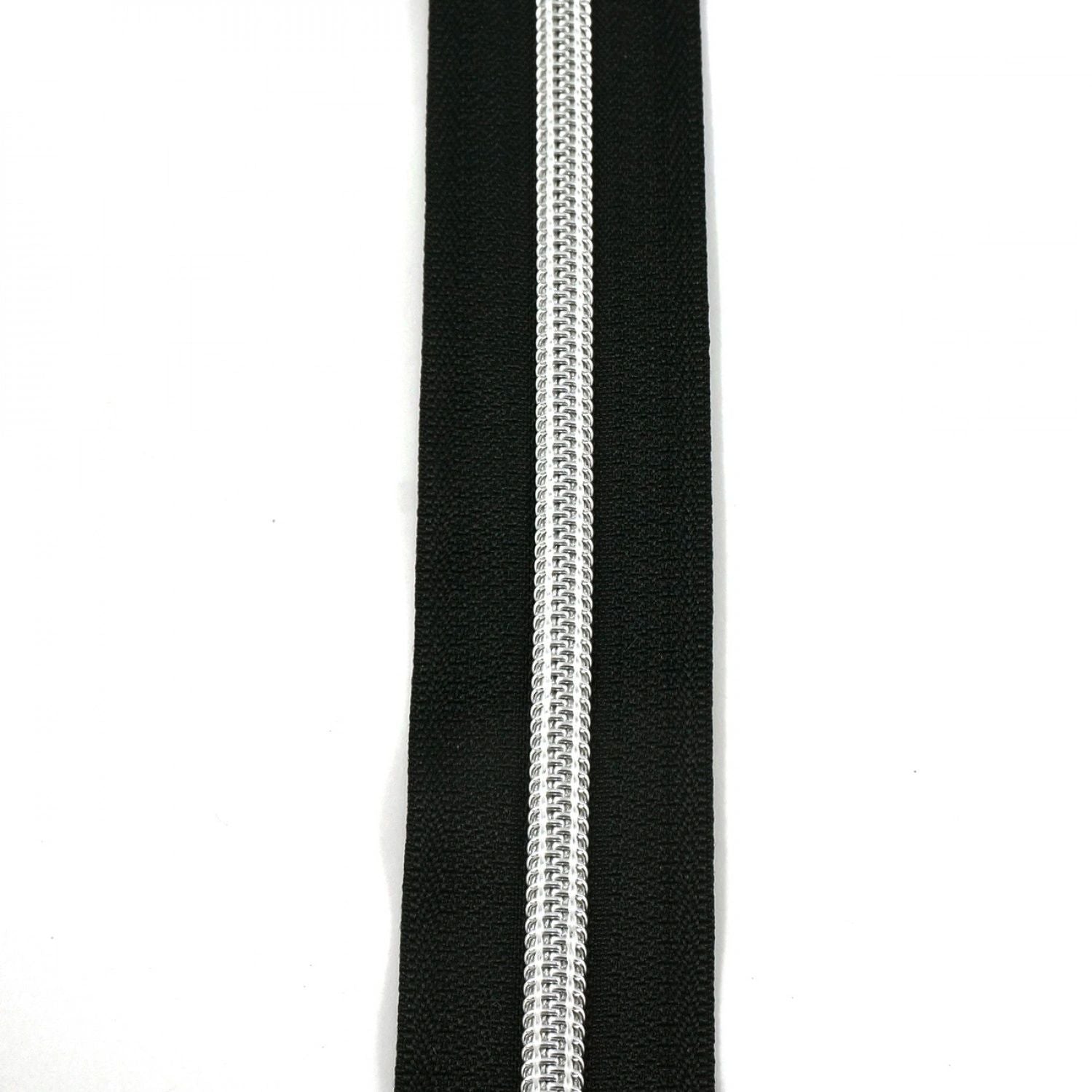 #5 Emmaline Zippers-by-the-Yard 10yds Black Silver Teeth # EBZP5BLK10SL