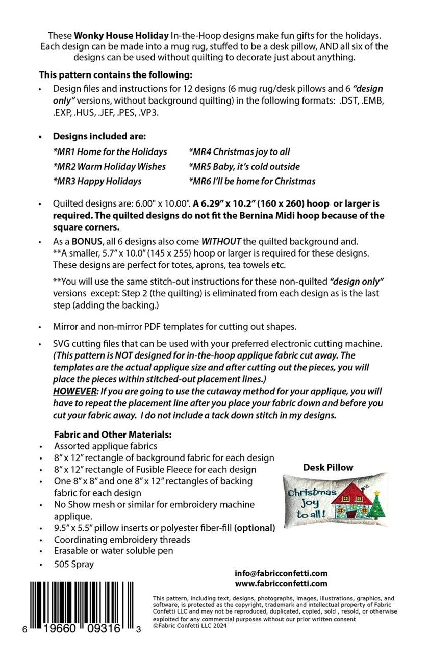 Wonky House Holiday Mug Rug and Pillow Designs # FC-WHHMG