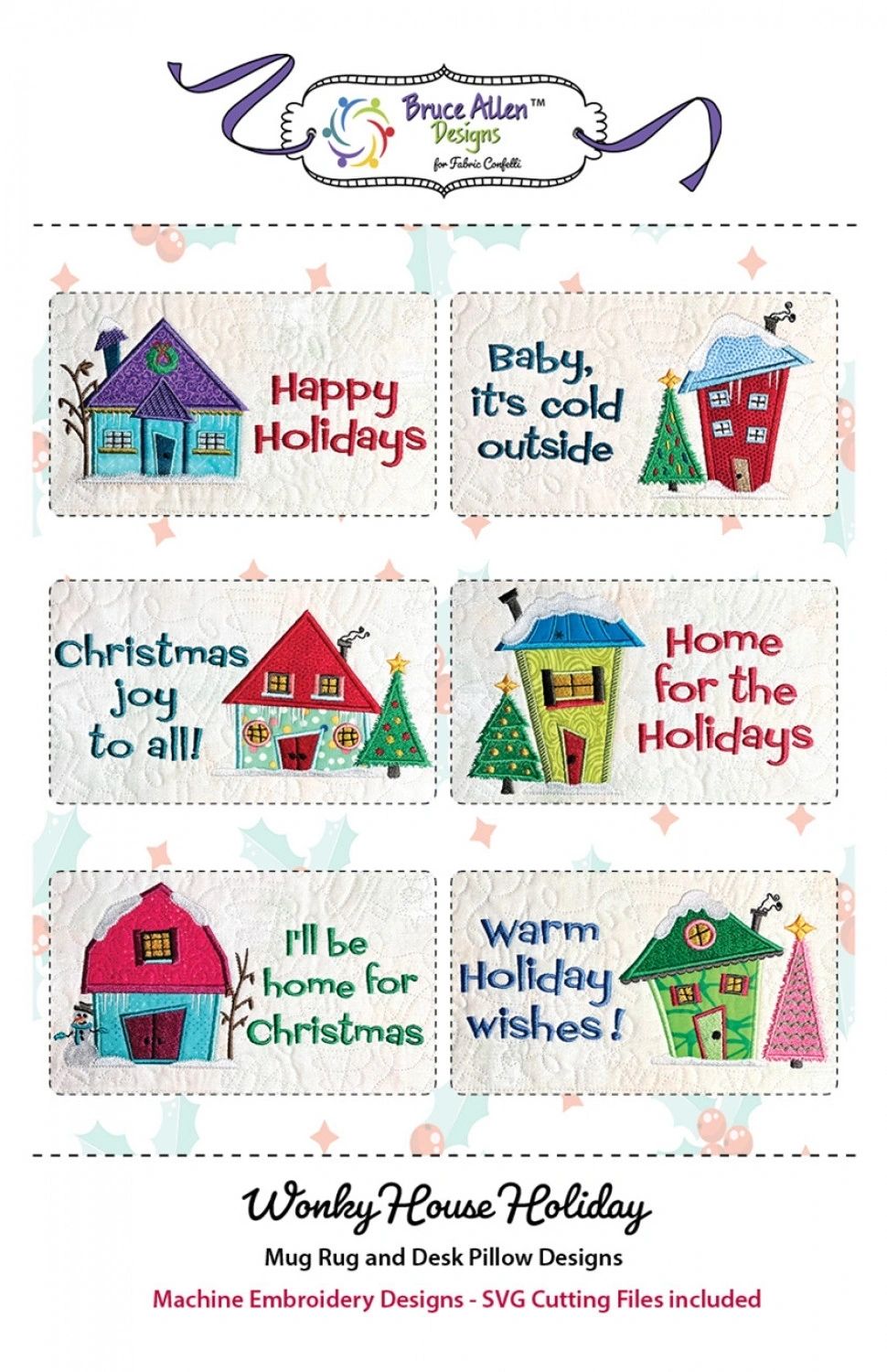 Wonky House Holiday Mug Rug and Pillow Designs # FC-WHHMG