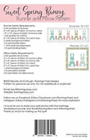 Sweet Spring Bunny Runner and Pillow Pattern # FT-8214SB