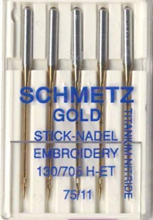 Schmetz Gold Titanium Embroidery Machine Needle Size 11/75 5ct # GOLD-75