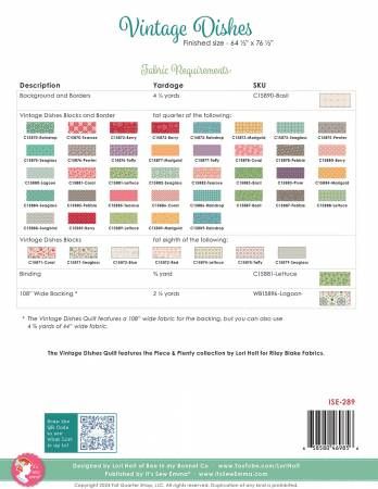Vintage Dishes Quilt Pattern # ISE-289