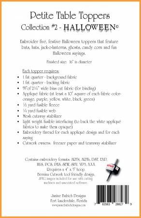 Petite Table Toppers Col 2 -Halloween Machine Embroidery # JBDPTT2