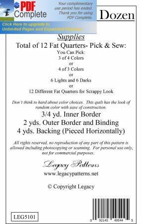 Cheaper By the Dozen Quilt Pattern # LEG5101