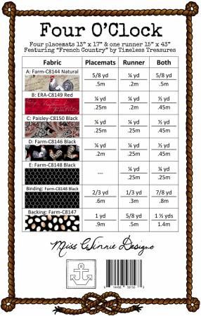 Four O'Clock Placemat and Runner Pattern # MWD400R18