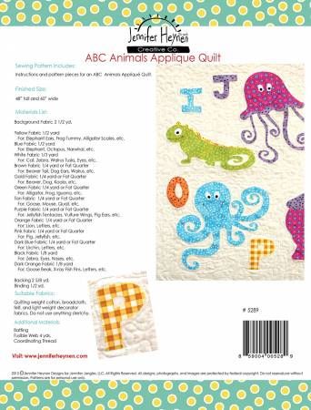 ABC Animals Applique Quilt Pattern # PT-5289