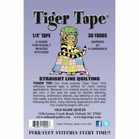 Tiger Tape Straight Line Quilting 1/4in x 30yd Roll 9 Lines Per Inch # TT-149