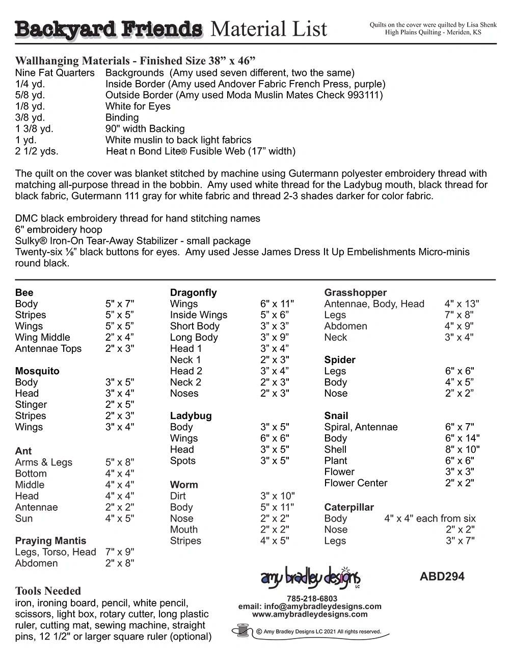 Backyard Friends Quilt Pattern # ABD294