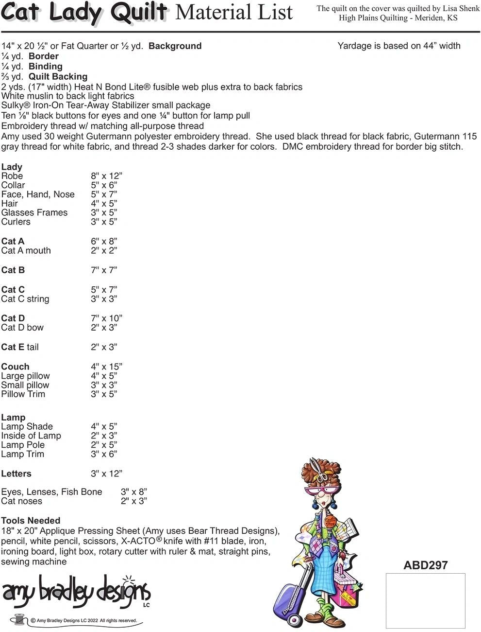 Cat Lady Quilt Pattern # ABD297