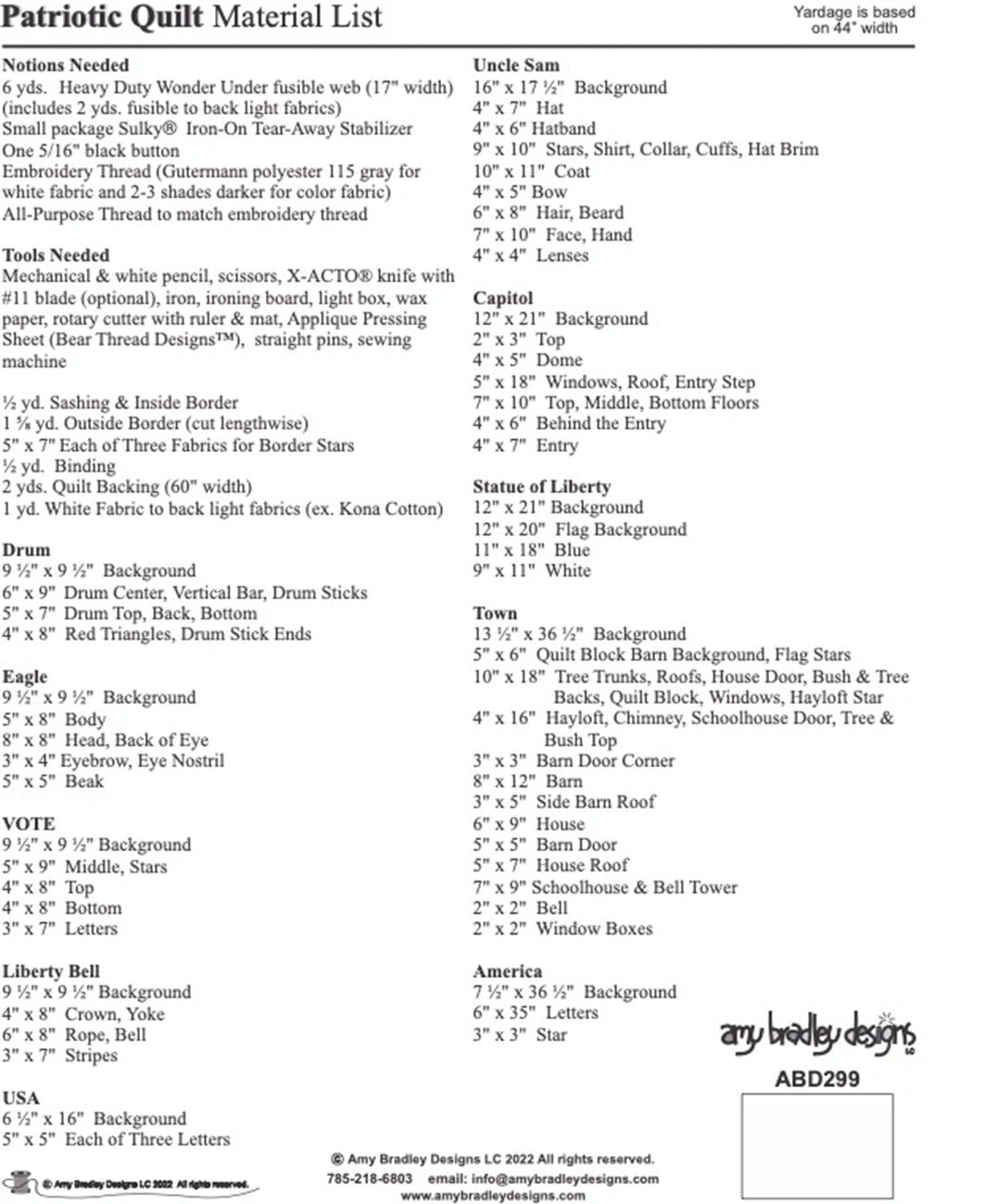 Patriotic Quilt Pattern # ABD299