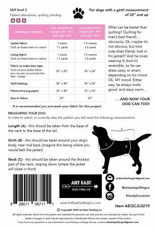 Dandy Doo Jacket Pattern for Md/Lg Dogs # AEQCJL0219