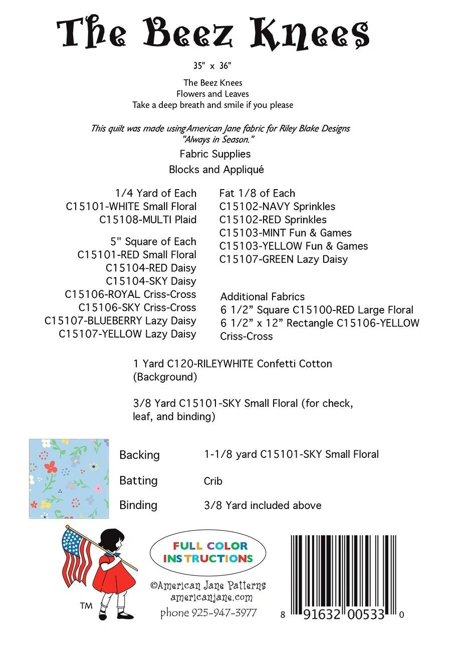 The Beez Knees # AJP533 From American Jane Patterns By Klop, Sandy In Quilts