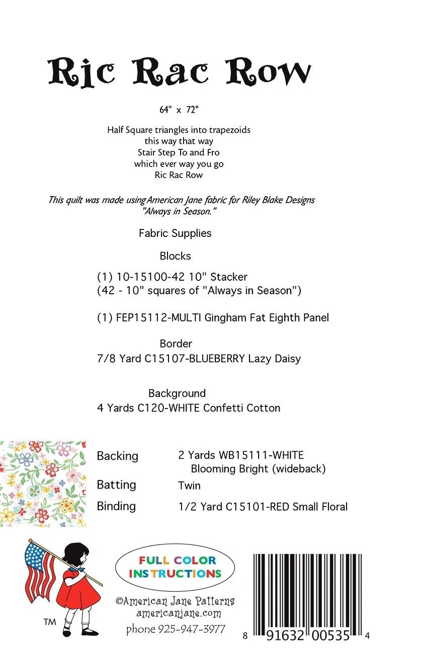 Ric Rac Row # AJP535 From American Jane Patterns By Klop, Sandy In Quilts