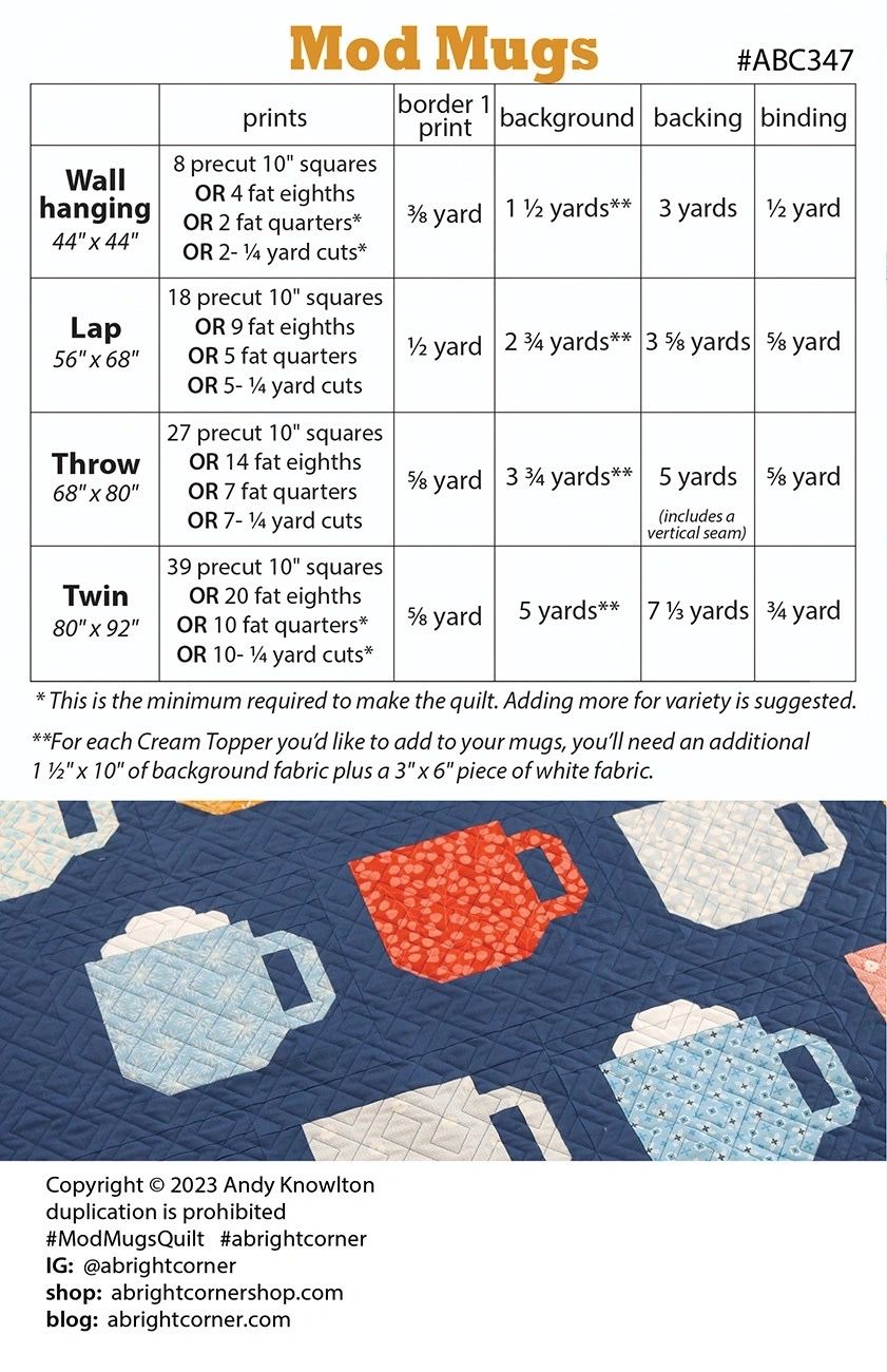 Mod Mugs Quilt Pattern # AKBC347 From A Bright Corner By Knowlton, Andy In Quilts