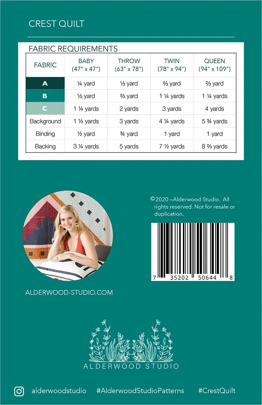 Crest Quilt Pattern # ALD-CREST From Alderwood Studio Patterns By Elliot, Amber In Quilts