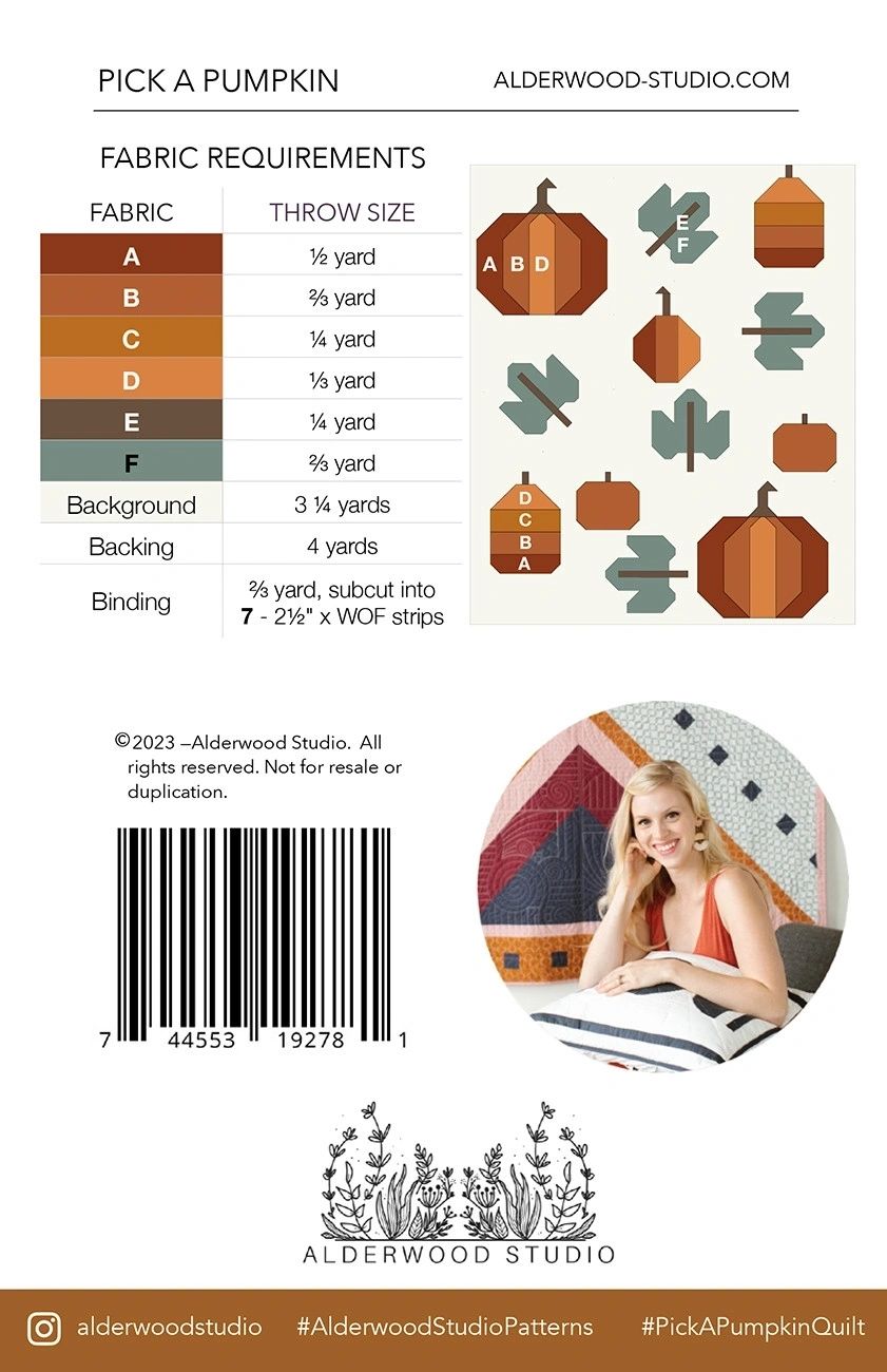 Pick a Pumpkin Quilt Pattern # ALD-PUMPKIN From Alderwood Studio Patterns By Elliot, Amber In Quilts
