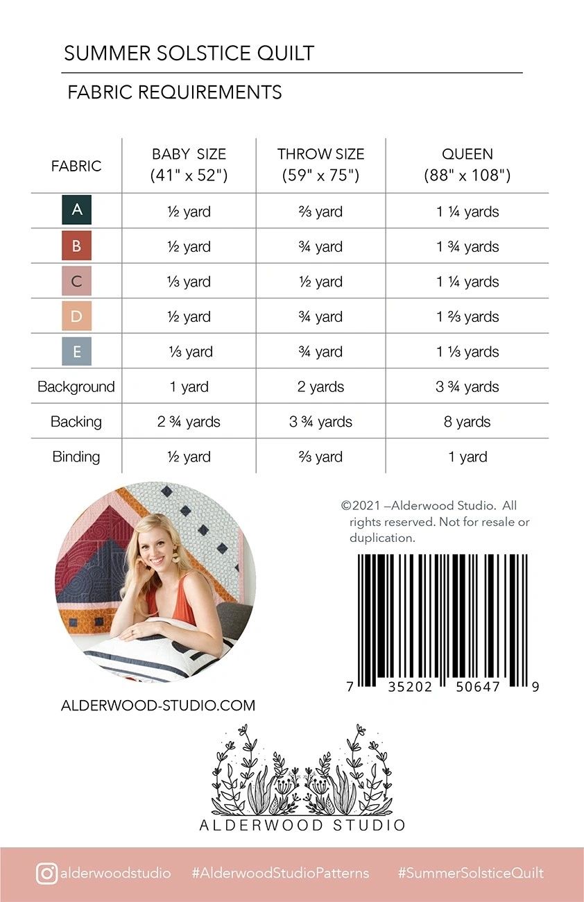 Summer Solstice Quilt Pattern # ALD-SUMMER From Alderwood Studio Patterns By Elliot, Amber In Quilts