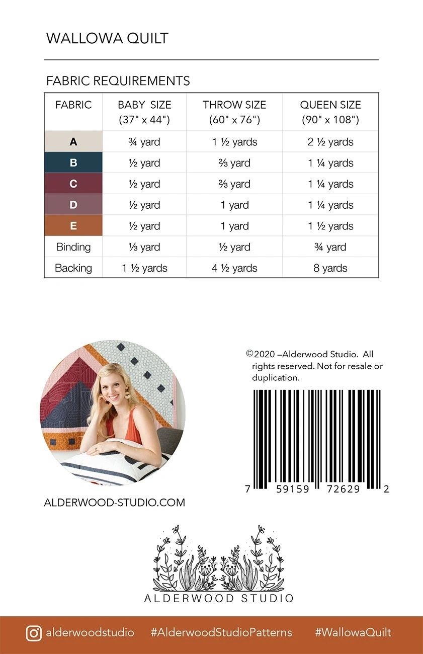 Wallowa Quilt Pattern # ALD-WALLOWA From Alderwood Studio Patterns By Elliot, Amber In Quilts