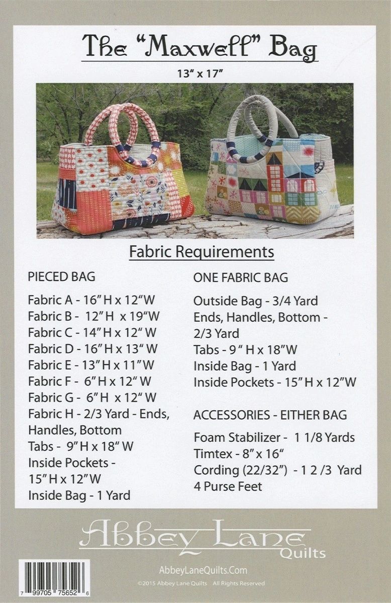 Maxwell Bag # ALQ208 From Abbey Lane Quilts By Liljenquist, Janice and Owen, Marcea In Bags, Purses, Totes & Electronic Covers