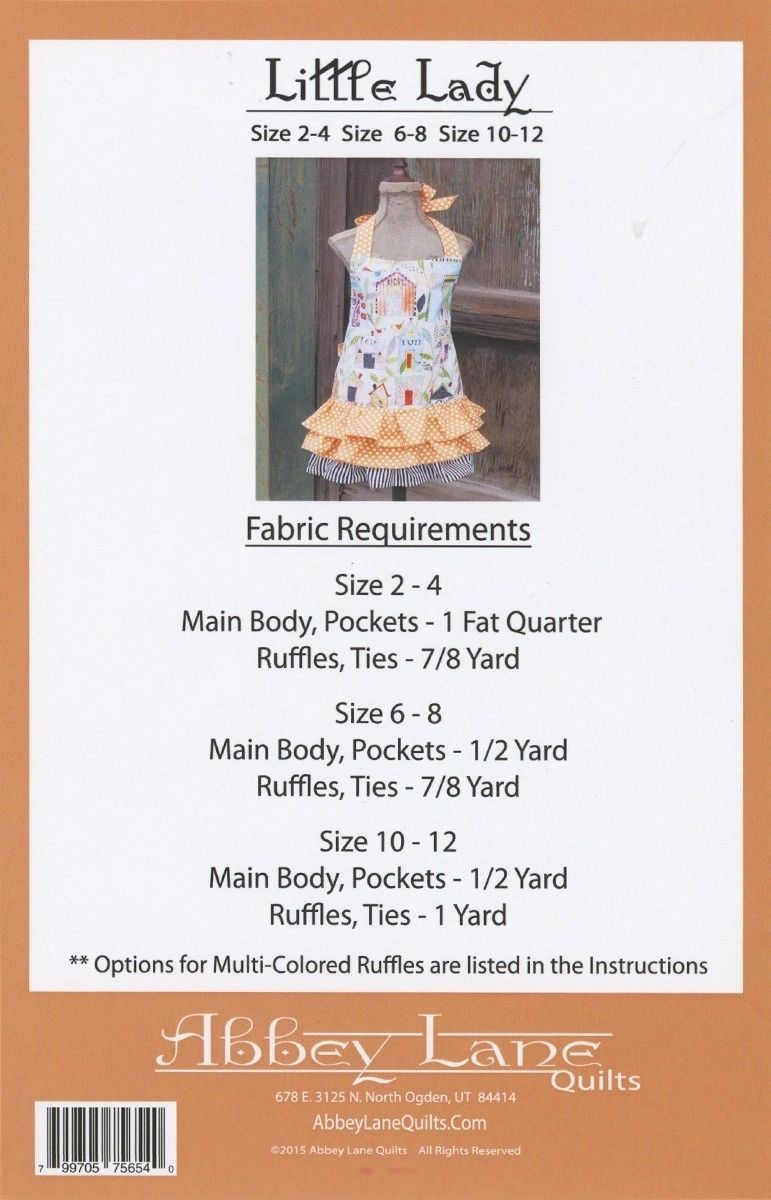 Little Lady # ALQ210 From Abbey Lane Quilts By Liljenquist, Janice and Owen, Marcea In Aprons, Dish Towels, and Hot Helpers