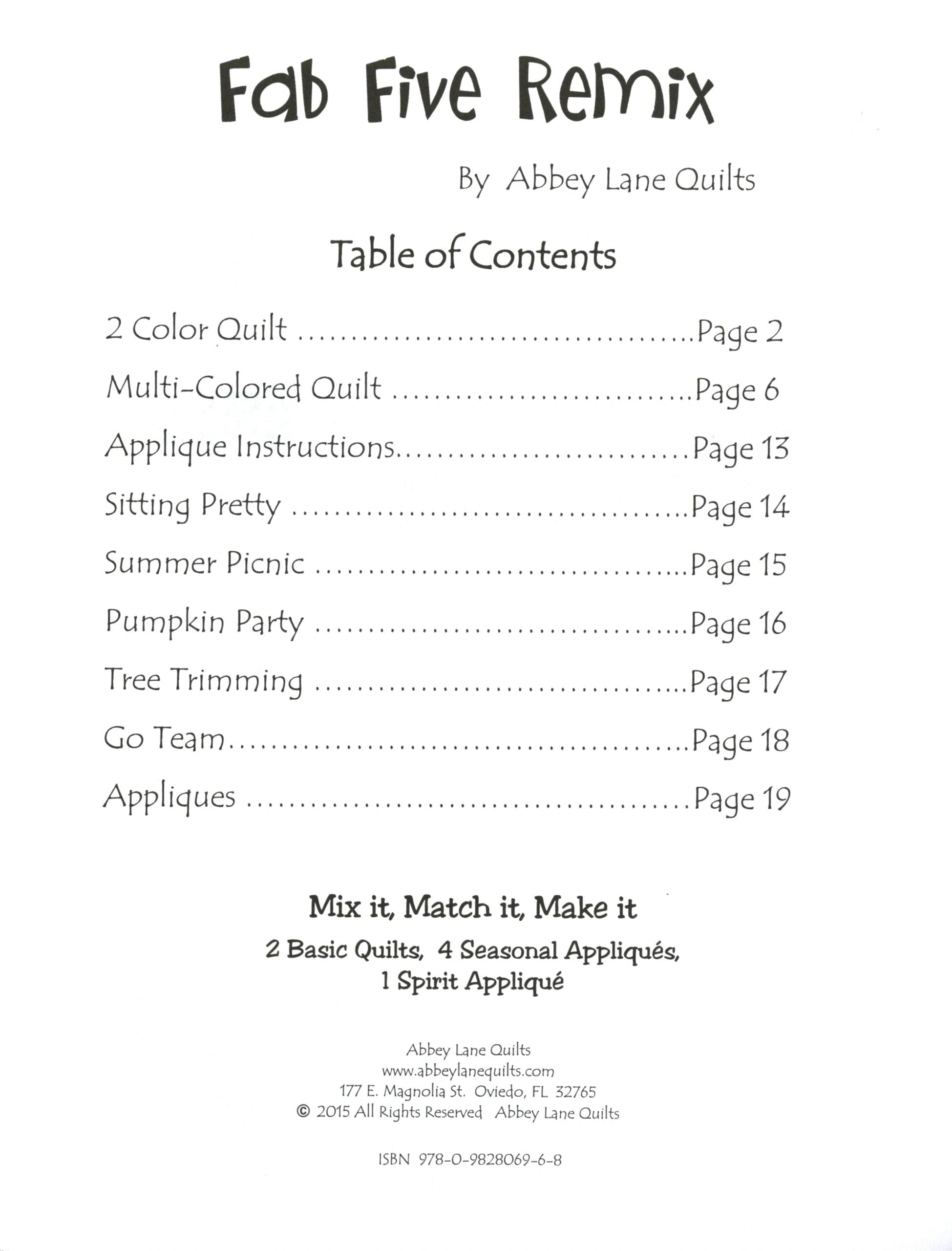 Fab Five Remix - Softcover # ALQB107 From Abbey Lane Quilts In Quilting - General