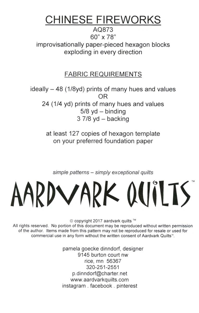 Chinese Fireworks # AQ873 From Aardvark Quilts By Dinndorf, Pamela In Quilts