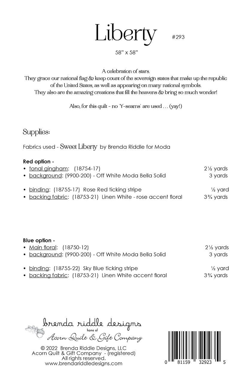 Liberty # AQG293 From Acorn Quilt & Gift Company By Riddle, Brenda In Quilts