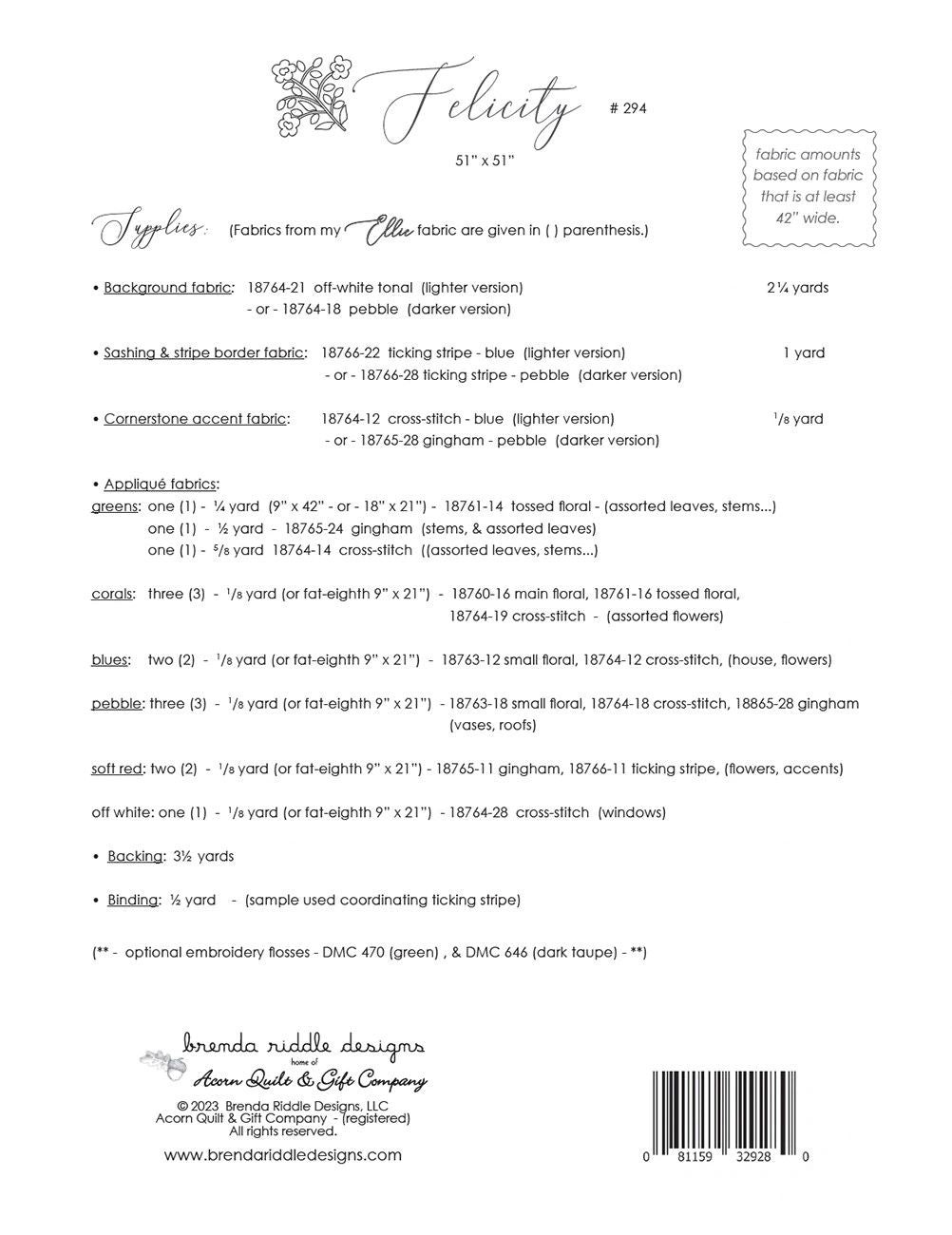 Felicity # AQG294 From Acorn Quilt & Gift Company In Quilts