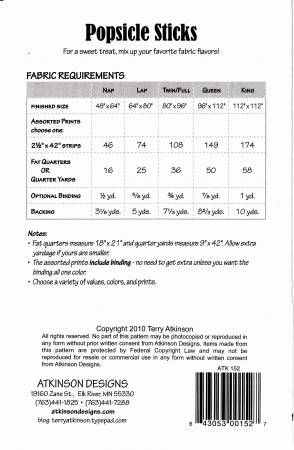 Popsicle Sticks # ATK152, From Atkinson Designs By Atkinson, Terry In Quilts