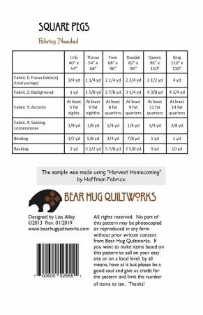 Square Pegs # BHQ-110, From Bear Hug Quiltworks By Alley, Lisa In Quilts