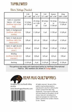 Tumbleweed # BHQ-167, From Bear Hug Quiltworks By Alley, Lisa In Quilts